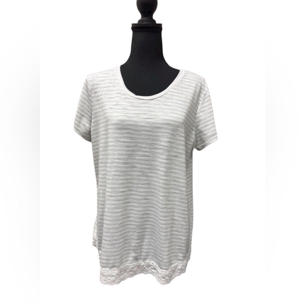 Lauren Conrad Laced Trimmed White/Gray Striped Women's Top Size L